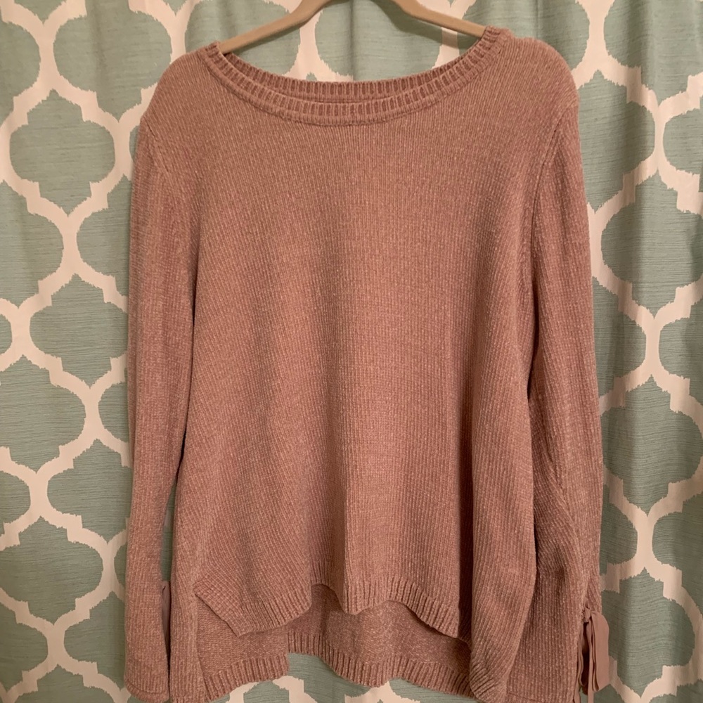 LC Lauren Conrad Blush Bow Sleeve Chenille Sweater